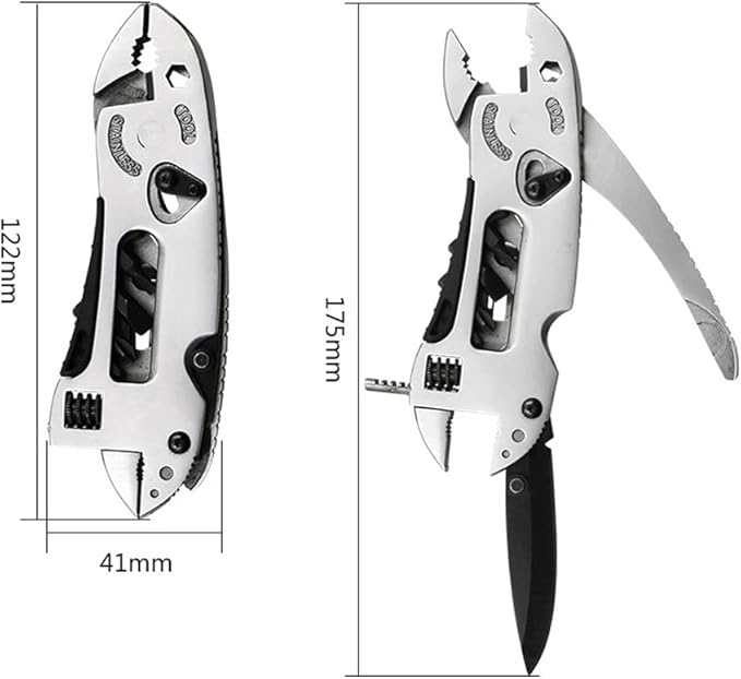 Multitool Pliers 3 in 1 Pocket Knife Wrench Wire Cutter Multitool for Outdoor Survival Camping Stainless Steel Foldable Multi Function Tools Adjustable Wrench Pliers