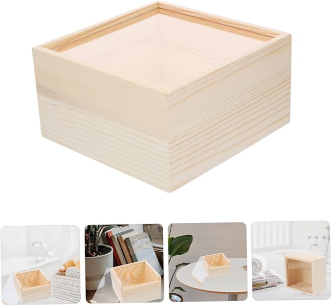 2pcs Acrylic Storage Box Sliding Lid Decorative Trinket Box Visible Wood Craft Storage Unfinished Wooden Jewelry Holder