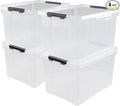 Hespama 4 Packs Clear Plastic Storage Bin 50 Quart Large Storage Containers with Wheels
