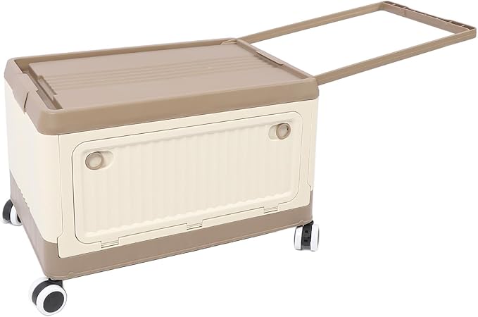 Foldable Storage Bin with Lid Wheels Stackable Rolling Utility Storage Container with Handle Clothes Books Snack Shoe Grocery Collapsible Bins with Lids (L (71x50cm/28x19.7in))
