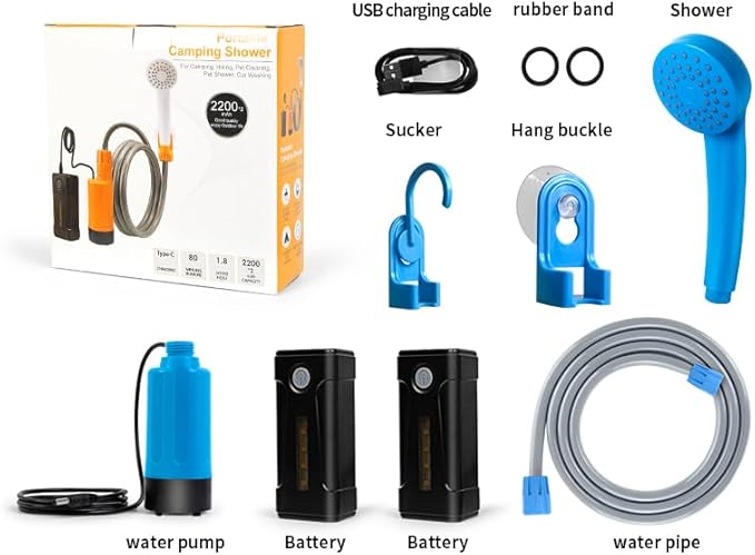 Portable Outdoor Shower with LED Lighting Battery-Driven Pump for Beaches Camping Gardens &amp Hiking