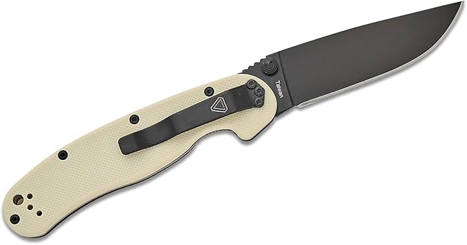 Ontario Knife Company Rat II Black Coated AUS-8 Stainless Steel Drop-Point Blade Folding Pocket Knife Bone-Colored Nylon Handle Liner Lock Knife Everyday Carry Knife – ON8862BONE