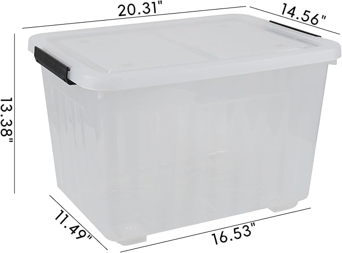 Xyskin 4-Pack 50 Quart Heavy Duty Plastic Storage Bins Stackable Containers with Clear Lids &amp BlackLatches for Bedding Clothing Holiday Decor Ideal for Garage &amp Closet