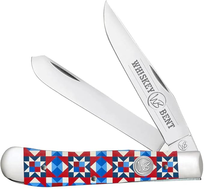 WHISKEY BENT HAT CO. Traditional Trapper Folding Pocket Knife 4.125 Closed Length 440C Stainless Steel Blades (Barn Art)