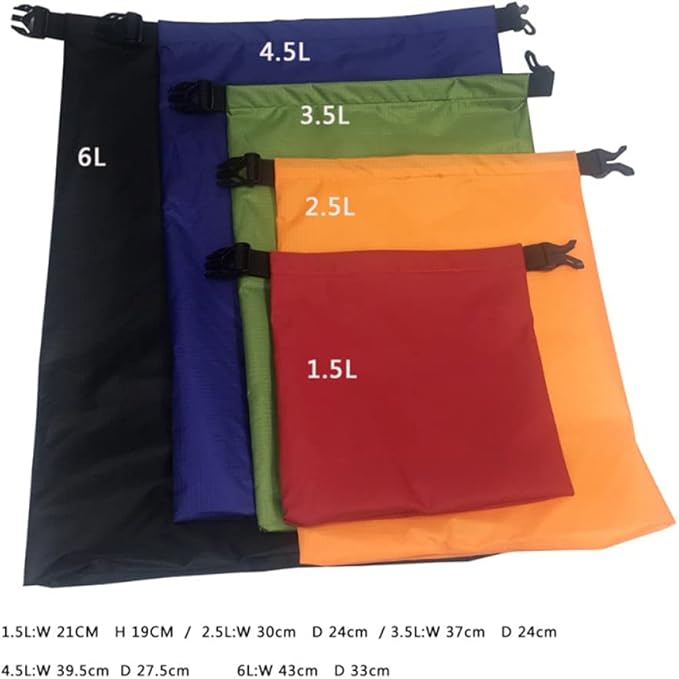 Waterproof Dry Bag Backpack 1.5L/2.5L/3.5L/4.5L/6L 5-Pack Dry Sack Stuff Sack Backpacking Gear Dry Bag Fanny Pack for Kayaking Boating Rafting Swimming Camping Hiking Fishing
