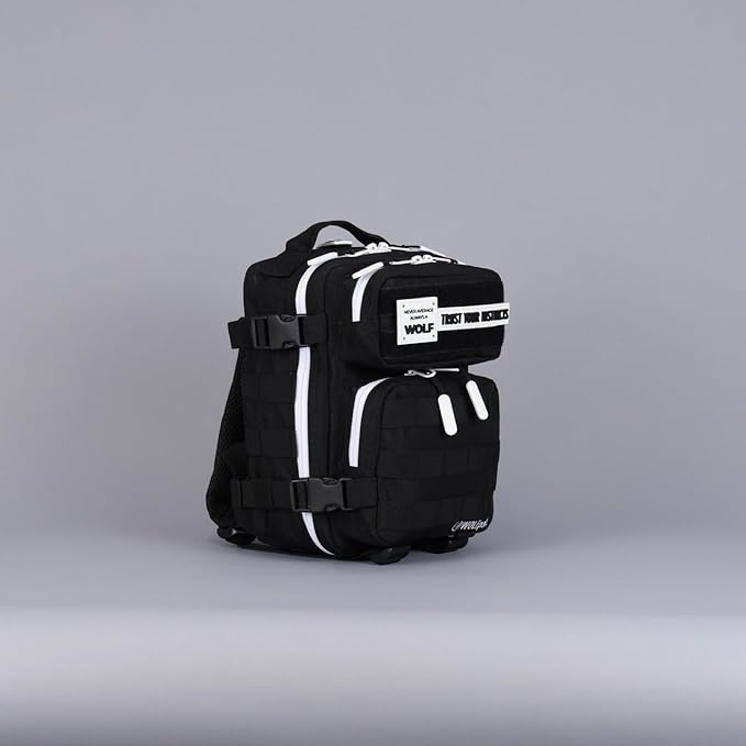 WOLFpak 9L Mini Tactical Backpack for Men &amp Women | Compact Everyday Carry Bag for Gym School Travel | Durable Water-Resistant Daypack w/Molle System &amp Patch Panel (Alpha Black White Accent