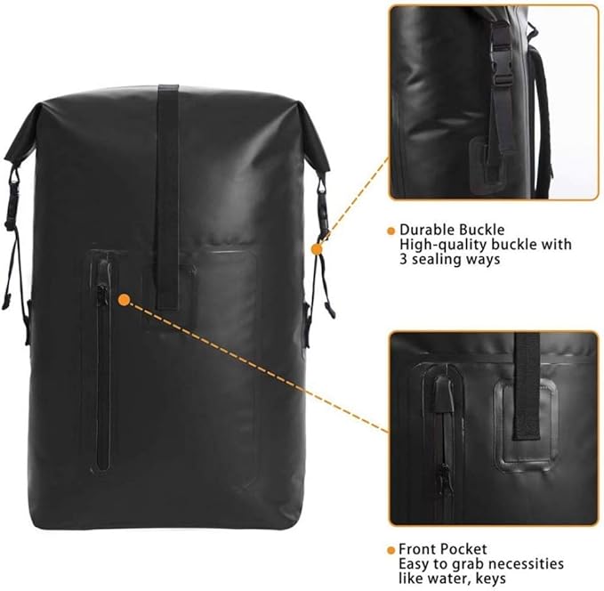 qiuqiu Waterproof Dry Bags Backpack 40L Heavy Duty Roll-Top Closure Travel Backpack for Boating Beach Kayaking Skiing Fishing Camping Swimming
