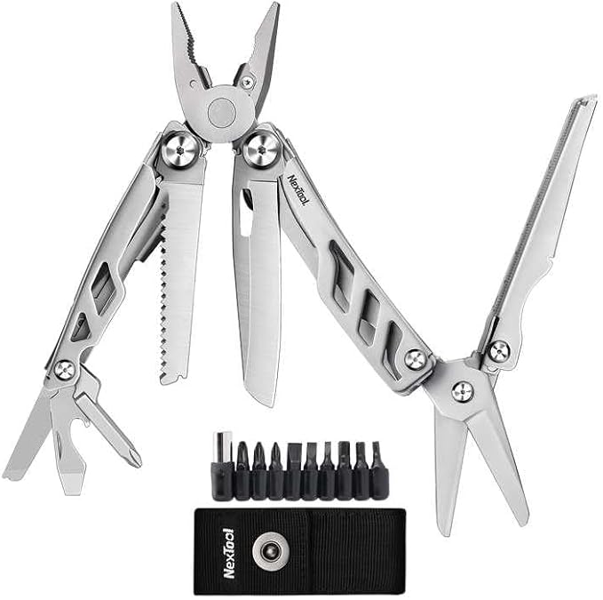 NexTool 14-in-1 Multi-Tool Stainless Steel Multitool Pliers with 80Cr14Mov Pocket Knife 2 Safety Locks and Huge Scissors EDC Multitool Utility Tool for Camping Outdoor Activities (Flagship Max)