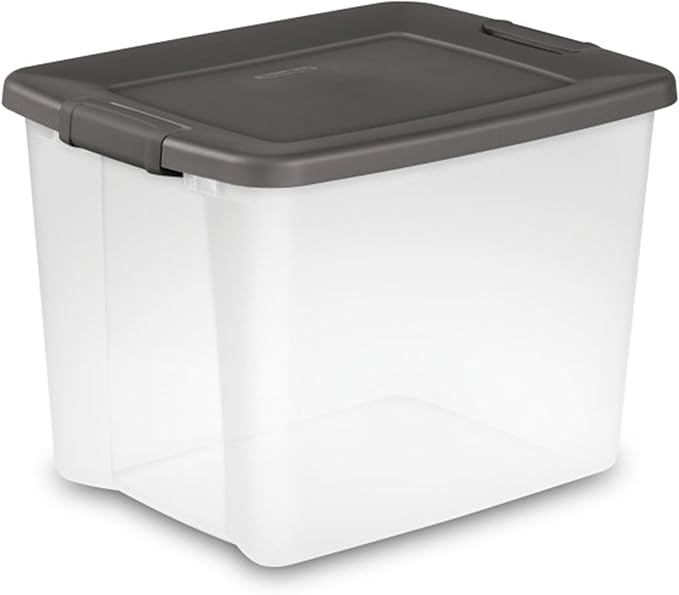 Sterilite 12-Pack 50 Quart ShelfTote Clear Plastic Storage Organizer Bins with Gray Lids – Stackable Home and Office Containers for Closet or Shelves