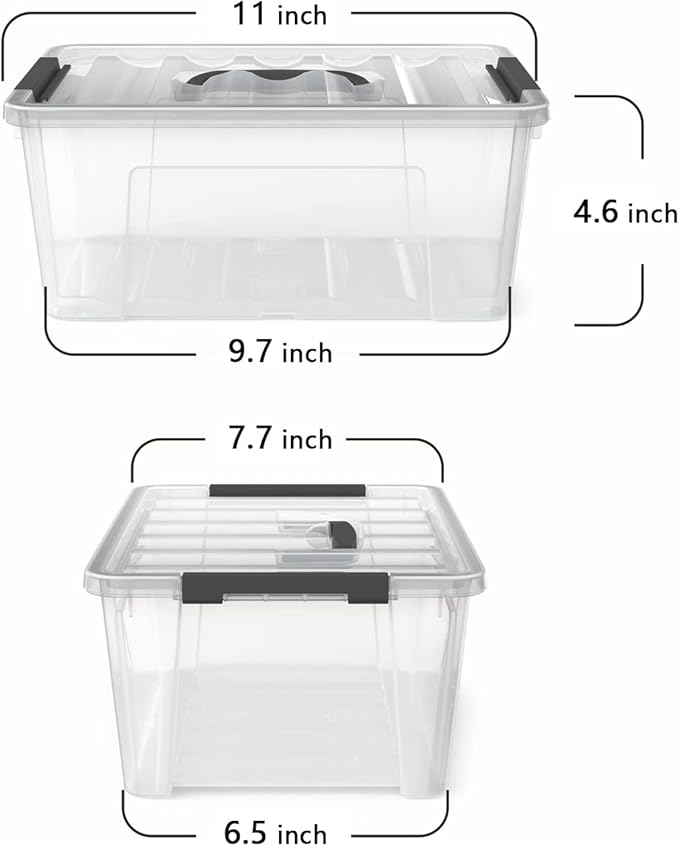 WYT 12 Pack Small 5-Quart Clear Plastic Storage Bins with Lids and Latch Buckles Storage Organizer Container with Handle