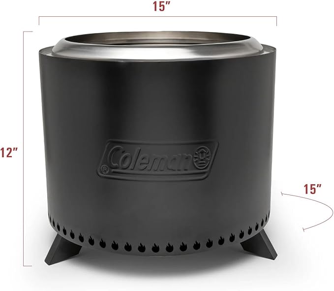 Coleman Cityscapes 15” Smokeless Fire Pit Round Wood Burning Fire Pit Outdoor Accessory for Backyard Deck Patio Black