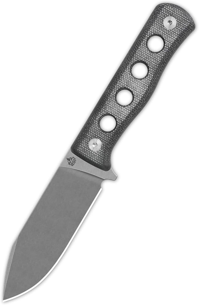 QSP Canary Fixed Blade Knife 4.25 DC53 Stonewash Blade Hunting Knives with Kydex Sheath Black Micarta Handle EDC Knife for Camping Outdoor Hiking Survival