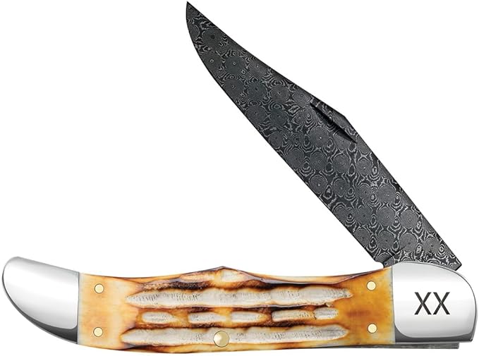 Case XX WR Pocket Knife Folding Hunter Deep Canyon Burnt Natural Bone Damascus Item #27237 (6165 DAM) Length Close: 5 1/4 inches