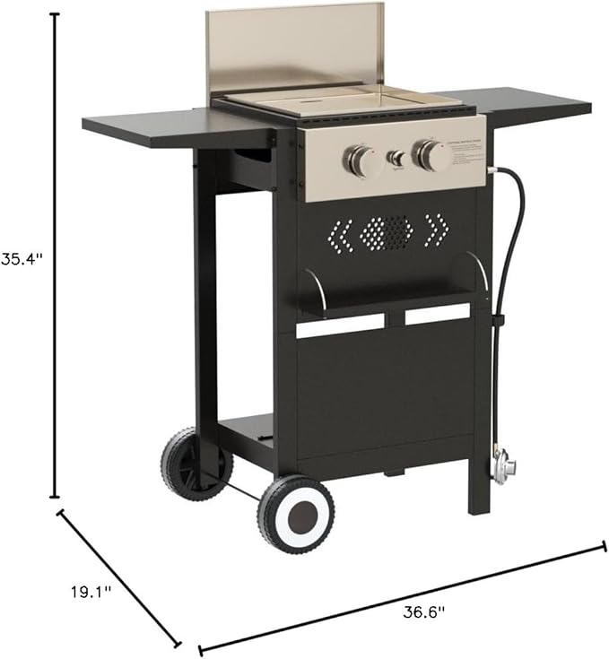 MFSTUDIO 2-Burner Propane Gas BBQ Grill with Cast Iron Griddle Pan 20000 BTU Output Small Barbecue Grill for Outdoor Patio Backyard and Balcony