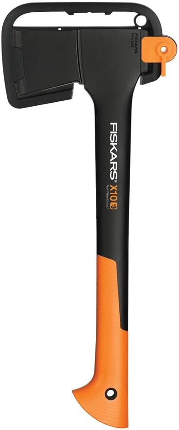 Fiskars Chopping Axe S X10 Storage and Carrying Case Included Length: 44 cm Non-Stick Coating High Steel Blade/Fibreglass Handle Black/Orange 1015619