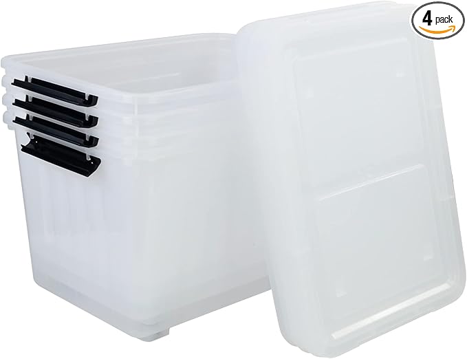 50 Quart Plastic Wheeled Storage Bin 4 Packs Plastic Latching Storage Box