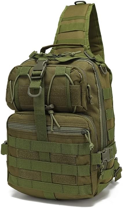 Tactical Sling Backpack Pack Military Shoulder Water-Resistant Bags 15L Oxford Army Breathable Daypack Bag for Hiking Sports (Green 15L)