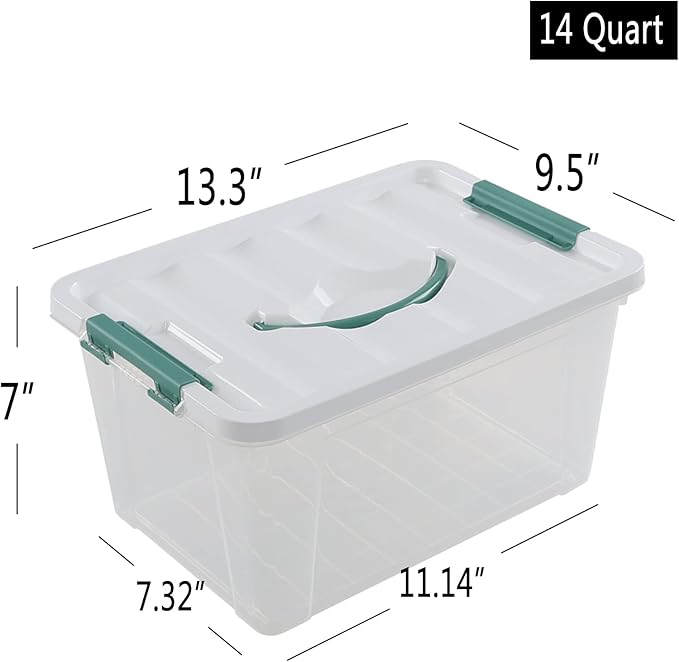 Ggbin 14 Quart Latching Storage Box with Handle 1 Pack Plastic Lidded Organizing Bin