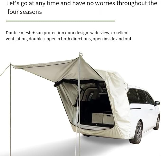 Car Side Awning Tent for SUV MPV Camping with Double Layer Mesh Design Waterproof 210D Oxford Fabric Outdoor Shelter Sunshade Canopy with Storage Bag