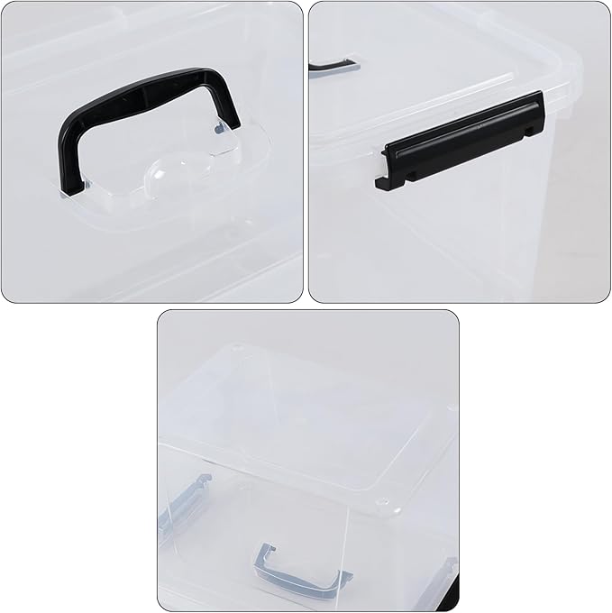 12 Quart Plastic Storage Latch Bins with Handle Clear Plastic Containers with Lids 6 Packs