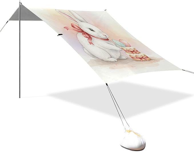 Beach Canopy with Windproof Ropes &amp Sandbags Beach Tent Sun Shade Sun Shelter for Camping Trips Fishing Backyard Fun or Picnics Easter Bunny