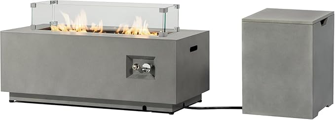 42 Outdoor Propane Fire Pit Table for Patio - 50000 BTU Rectangular Gas Firepit Table Grey Commercial-Grade Fireplace with Wind GuardGrey.