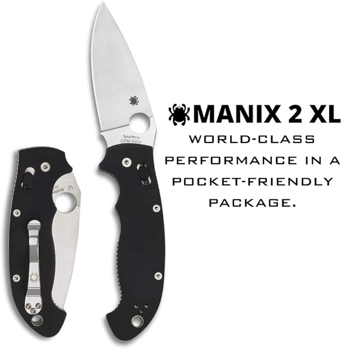 Spyderco Manix 2 XL Folding Pocket Knife with 3.8 CPM S30V Steel Blade and G-10 Handle - EDC Knife for Men and Women Perfect for Hunting Tactical Camping Survival Hiking - PlainEdge - C95GP2