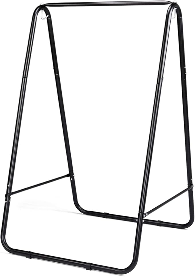 ONCLOUD 600LBS Heavy-Duty Hammock Chair Stand A-Shaped Universal Multi-Use Steel Hanging Chair Stand with Hook Durable Swing Stand for Indoor Outdoor Weather Resistant Support Base Black