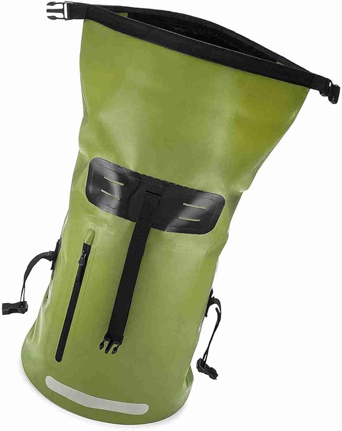 Drfeify Heavy Duty Dry Bag Backpack for Kayaking Boating SplashProof RollTop Bag for Quick Items MOLLE System Looping 35L PVC Black (Army green)