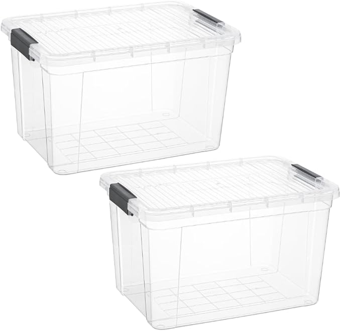 Superio Storage Bins with Lids Clear Plastic Containers for Organizing Stackable Totes BPA Free Odor Free Organizer Boxes for Home and Dorm (2 Pack 14.25 Qt)