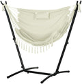 Luxurious Premium Cream White Hammock Chair with Stainless Steel Stand Accessory Storage Side Pocket and Comfort-Focused Headrest