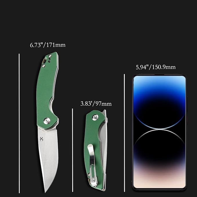 KANSEPT Accipiter Pocket Folding Knives EDC Camping Knife 2.9'' 154CM Material Pocket Folding Knife with Green Aluminum Handle Everyday Carry T2007A4