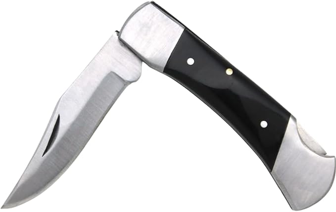 7 Handmade Folding Pocket Knife – 3 440 Stainless Steel Clip Point Blade – Silver Bolster – Genuine Leather Sheath Included (Black)
