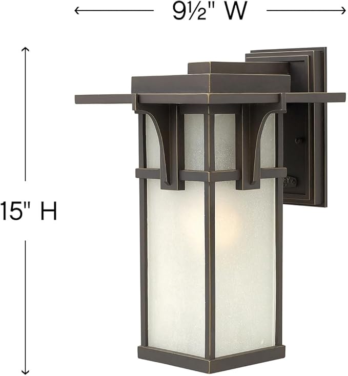 Hinkley Manhattan Single Light Outdoor Wall Mount Lantern Aluminum Etched Seedy Glass Panels Craftsman Style Oil Rubbed Bronze Finish