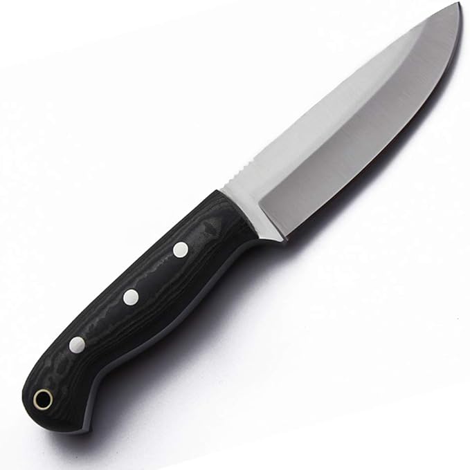 GCS Custom Handmade Black &amp White G10 Handle D2 Tool Steel Survival Tactical Hunting Fixed Blade Knife with Brown Leather Right or Left Hand Horizontal Fixed Blade Knife Sheath GCS229