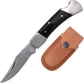 7 Handmade Folding Pocket Knife – 3 440 Stainless Steel Clip Point Blade – Silver Bolster – Genuine Leather Sheath Included (Black)