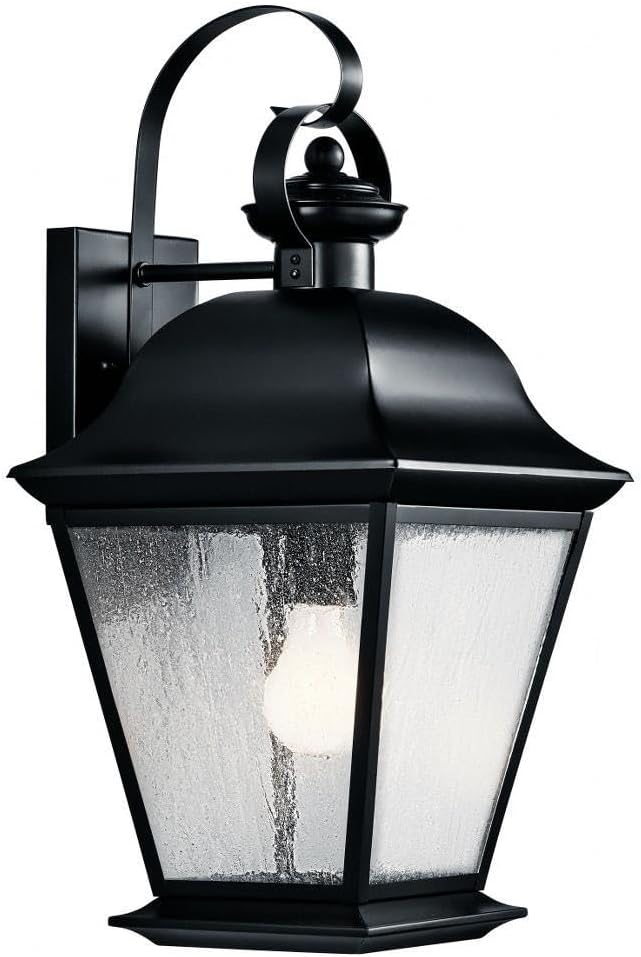 Kichler Mount Vernon 1-Light Outdoor Wall Light in Black Clear Seeded Glass for Traditional Exterior Style (9.5 W x 19.5 H x 10.25 D) 9709BK