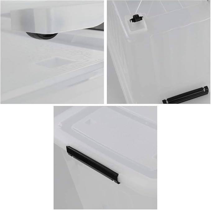 70 L Clear Plastic Large Storage Box with Wheels Set of 4 LargeLatch Plastic Box for Storage