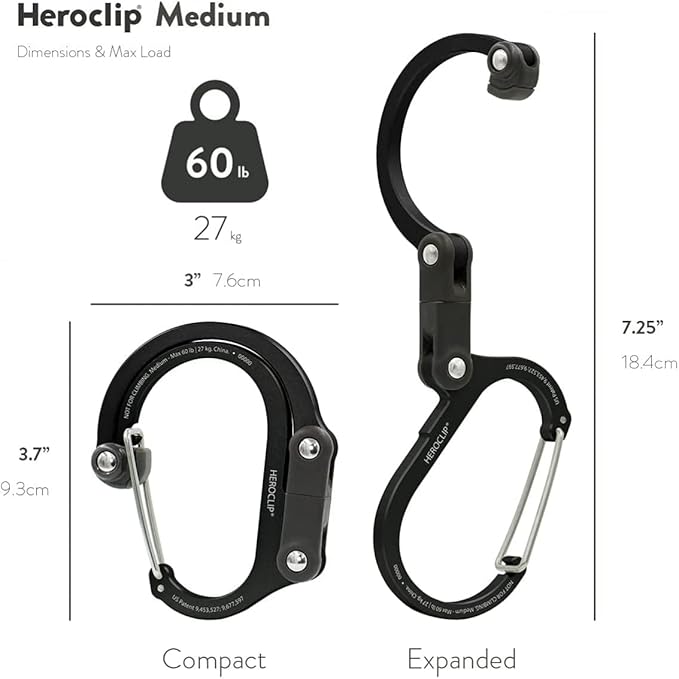 GEAR AID HEROCLIP 360° Swivel Carabiner Gear Clip and Hook (Medium) for Camping Backpack Suitcases and Garage Organization