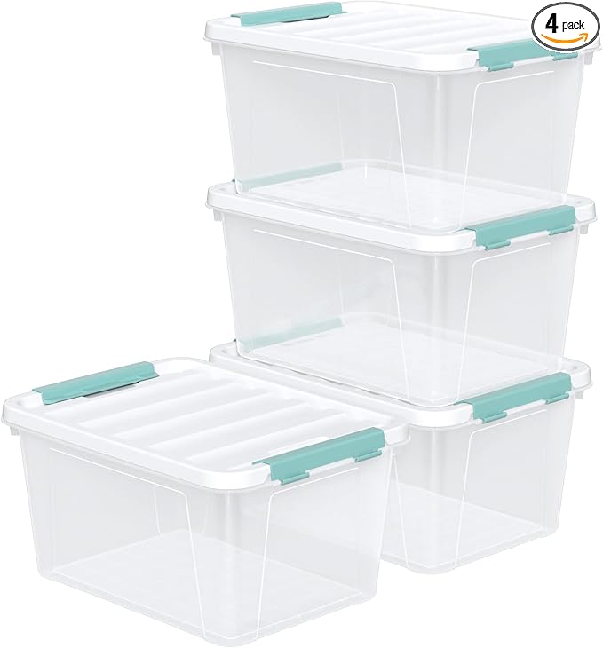 20 Quart Clear Storage Box Plastic Latching Bins with Lids 4 Pack