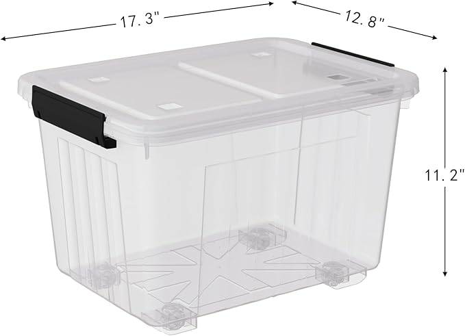 4-Pack 30 Liter Clear Latch Storage Box Large Plastic Storage Bins with Wheels