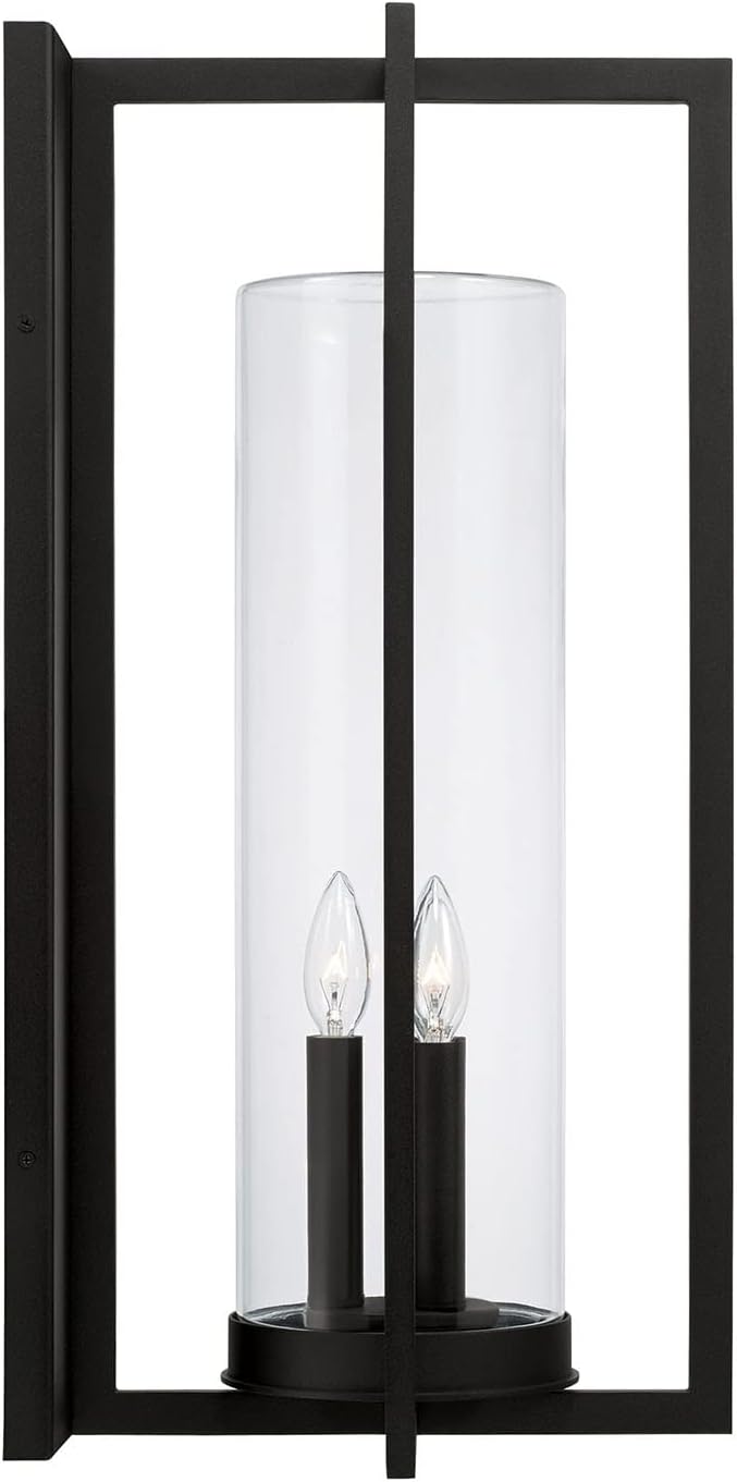 Capital Lighting 948231BK Kent Modern Vertical Line Clear Glass Cylinder Outdoor Wall Lantern 3-Light 180 Total Watts 25 H x 12 W Black