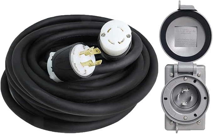 NEMA L14-30 Generator Extension Cord + Inlet Box - 30A 125/250V 8/4 SOOW - UL Listed - Iron Box Part # IBX-5805IN8G-25 (25 8/4 SOOW)