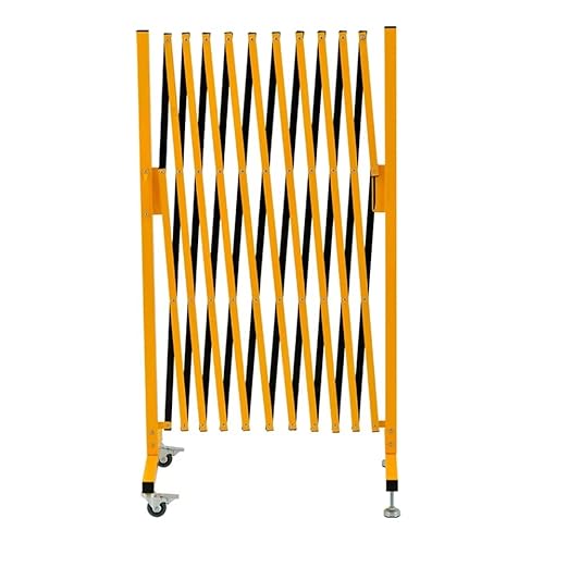 GYMTIME Industrial Expandable Metal Barricade 11 FT 47 inch high Yellow and Black Upgraded Portable Safety Barrier with Casters Flexible Fence Mobile Barrier Gate Adjustable Traffic Fence