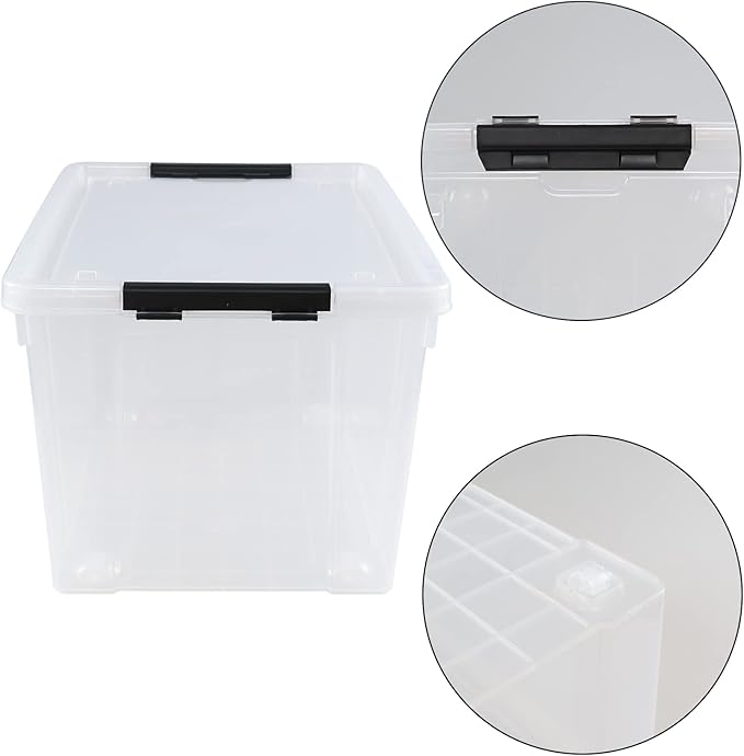 4 Pack Clear Storage Latch Bin with Lid 34 L Plastic Wheeled Storage Box