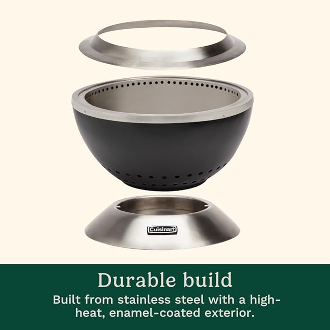 Cuisinart 24” Cleanburn Smokeless Fire Pit with Removable Base for Ash Portable Wood Burning Outdoor Fireplace Stainless Steel Smoke Free Outdoor Heater Enhanced Airflow and Easy Cleanup