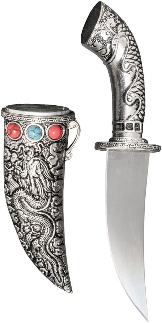 Fixed Blade Tanto Knife with Dragon Metal Sheath Compact Japanese Style Camping Knife Collectible EDC Knife with Gift Box for Men