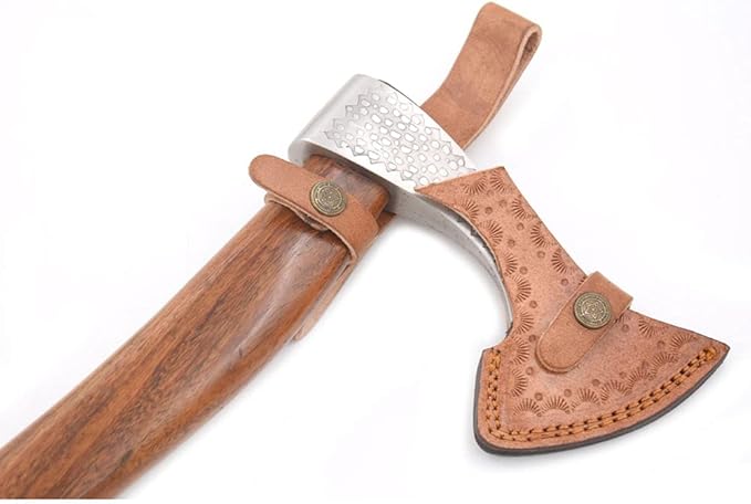 Hand Forged Viking Bearded Axe – 1075 High Carbon Steel Handmade Medieval Style Camping &amp Hunting Axe with Ash Wood Handle and Leather Sheath (Lion 1)