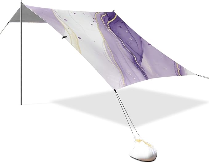 Beach Canopy with Windproof Ropes &amp Sandbags Beach Tent Sun Shade Sun Shelter for Camping Trips Fishing Backyard Fun or Picnics Purple Texture