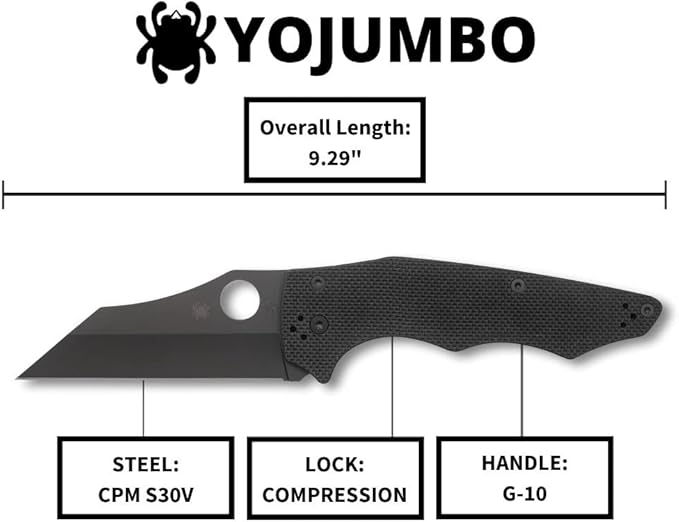 Spyderco YoJumbo Specialty Knife with Black Wharncliffe Blade and Black Coarse-Textured G-10 Handle - PlainEdge - C253GPBBK